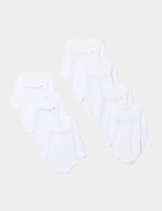 Lot 7 bodies manches longues en coton blanc bébé