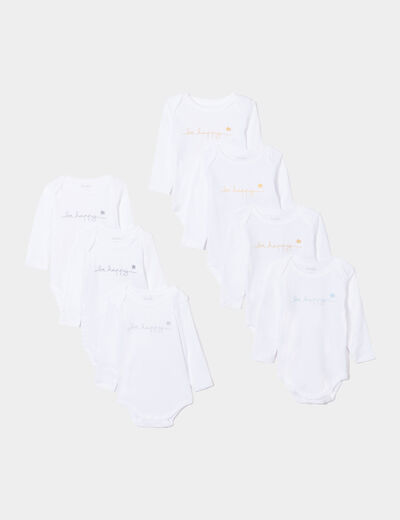 Lot 7 bodies manches longues en coton blanc bébé