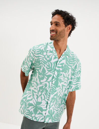Chemise l&eacute;g&egrave;re textur&eacute;e manches courtes vert homme