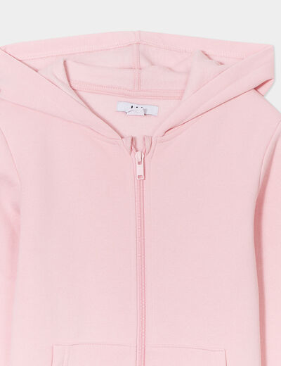 Sweat à capuche zippé rose clair fille