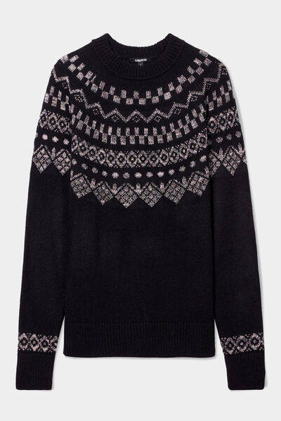 Pull jacquard fils métallisés Liberto noir femme