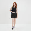Jupe-short courte droite plissée noir femme