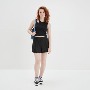 Jupe-short courte droite plissée noir femme