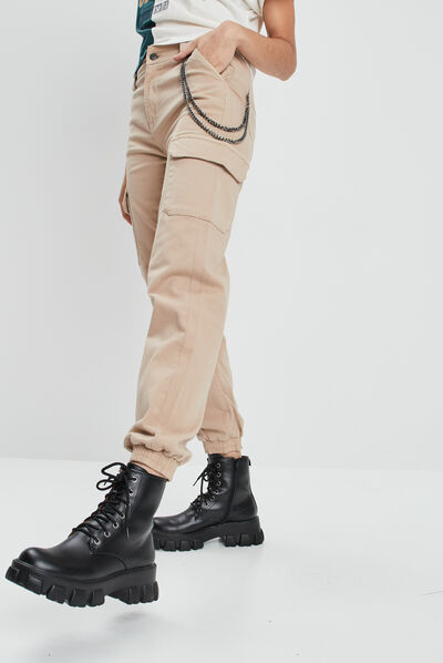 Pantalon cargo avec chaîne sable femme