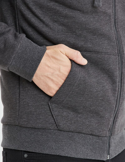 Sweat zippé doublure effet sherpa gris foncé homme
