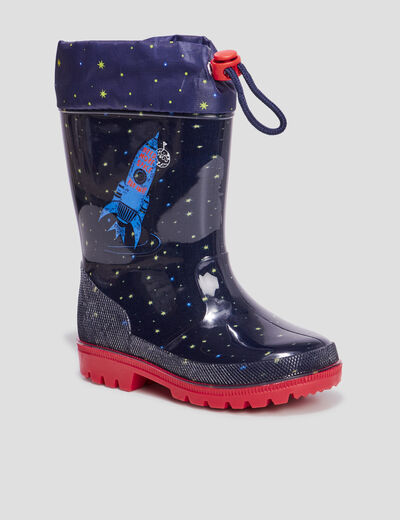 Bottes de pluie haut &agrave; coulisse bleu marine gar&ccedil;on