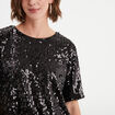 T-shirt &agrave; sequins manches courtes droit noir femme