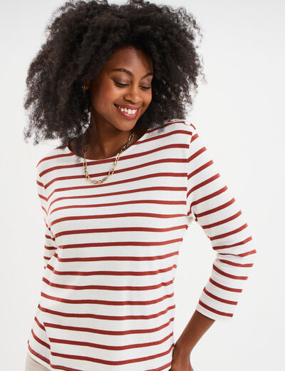 T-shirt manches 3/4 avec boutons coton ecru femme