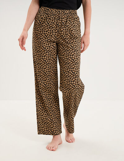 Pantalon de pyjama droit coton beige femme