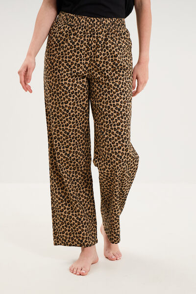 Pantalon de pyjama droit coton beige femme