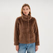 Veste fausse fourrure col montant taupe femme