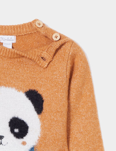 Pull épaule boutonnée Kimbaloo marron cognac bébé garçon