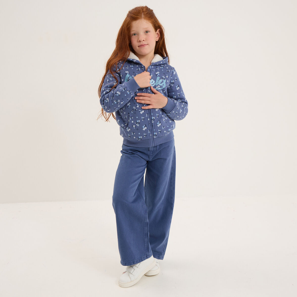 Pantalon large 5 poches coton Creeks bleu gris fille