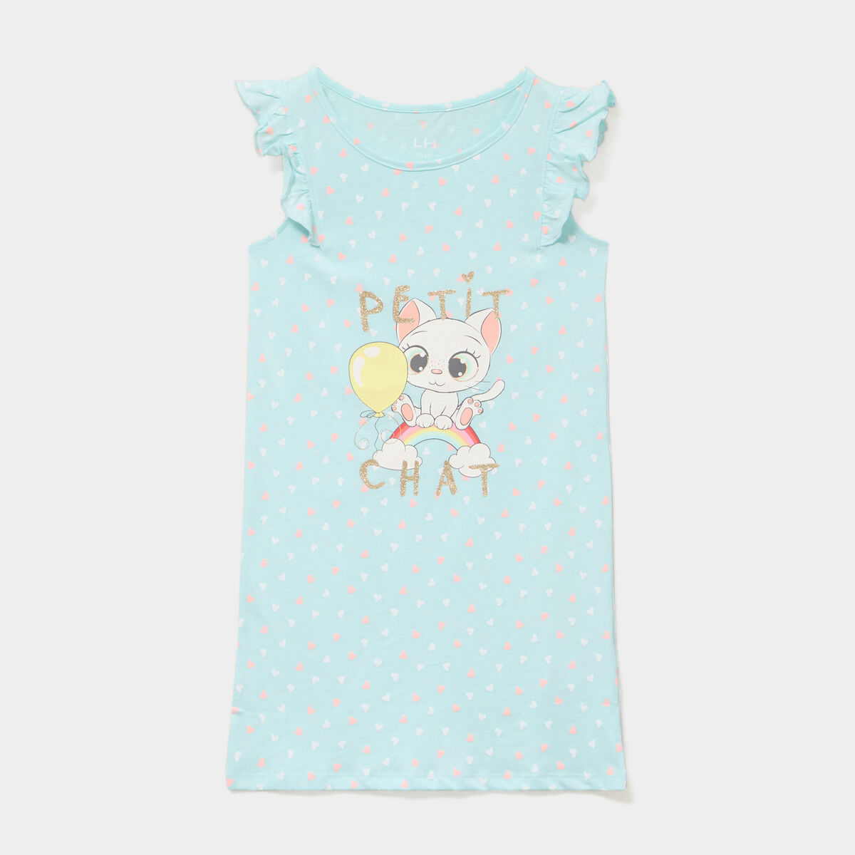 Chemise de nuit manches &agrave; volants coton vert fille
