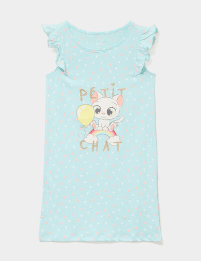 Chemise de nuit manches &agrave; volants coton vert fille