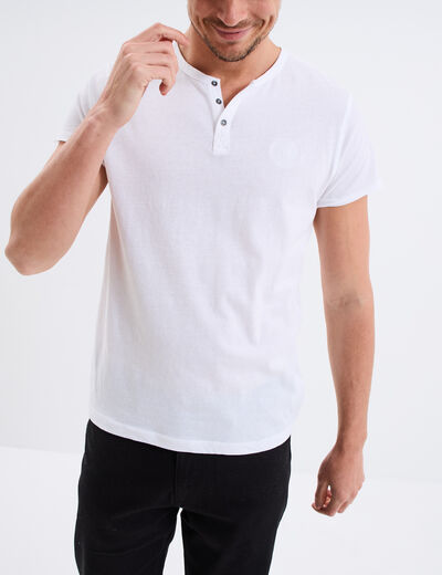 T-shirt col tunisien manches courtes blanc homme