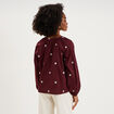 Blouse brod&eacute;e col tunisien coton violet fonc&eacute; femme
