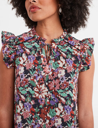 Blouse volants manches fils métallisés multicolore femme
