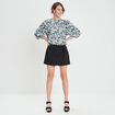Blouse manches bouffantes col montant noir femme