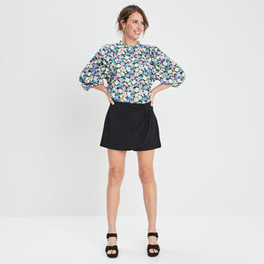 Blouse manches bouffantes col montant noir femme