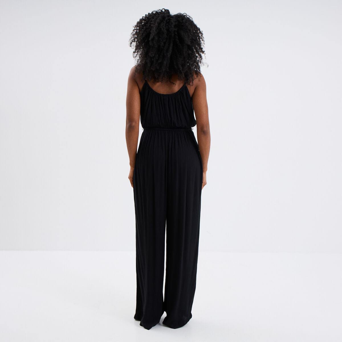 Combinaison pantalon fluide en crêpe noir femme