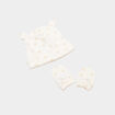 Ensemble bonnet et mouffles coton taupe b&eacute;b&eacute;
