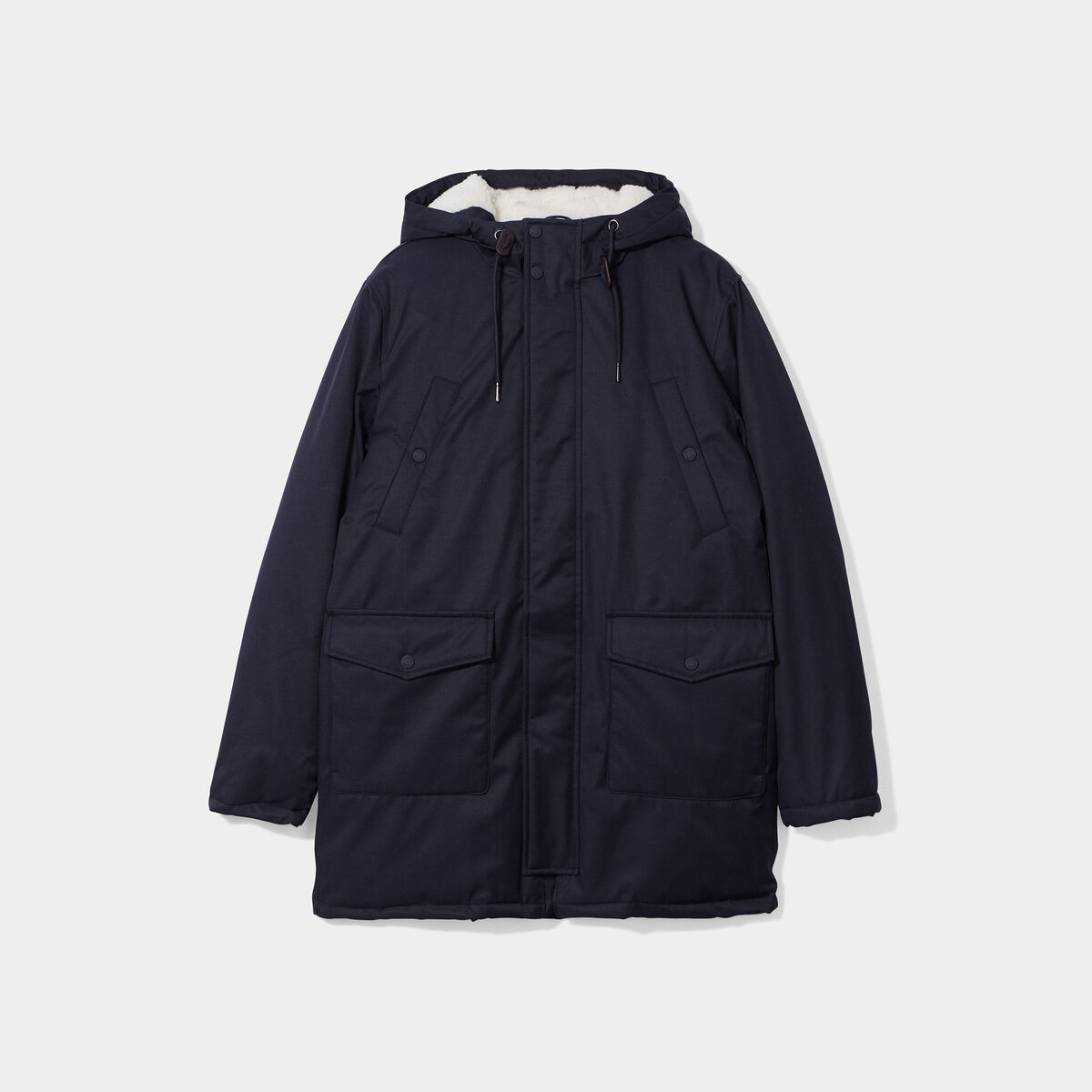 Parka mi-longue doubl&eacute;e &agrave; capuche bleu fonc&eacute; homme