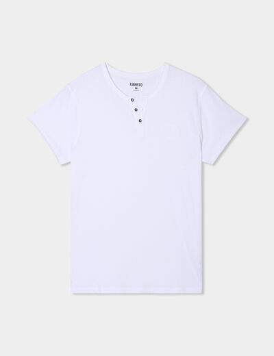 T-shirt col tunisien manches courtes blanc homme