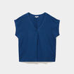 Blouse col V manches courtes m&eacute;lange lin bleu marine femme grande taille