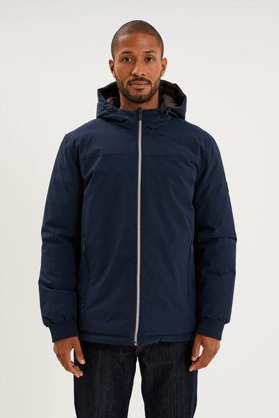 Blouson r&eacute;versible &agrave; capuche zipp&eacute; bleu marine homme