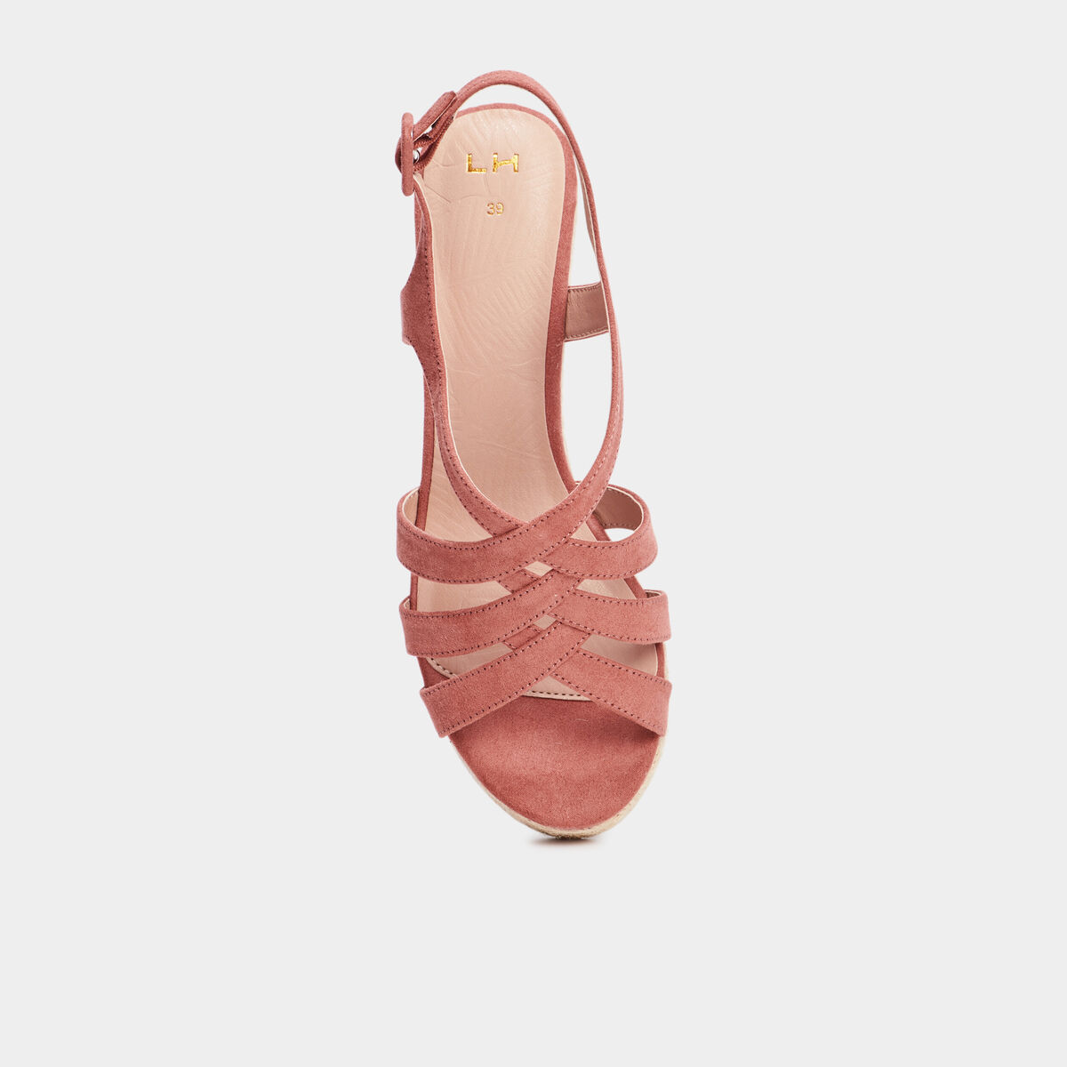 Sandales compens&eacute;es rose pastel femme