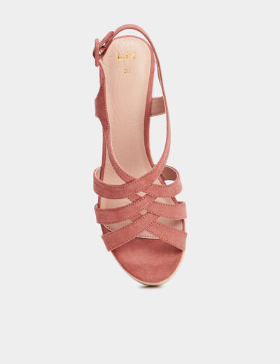 Sandales compens&eacute;es rose pastel femme