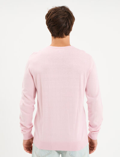 Pull droit col rond coton m&eacute;lang&eacute; rose pastel homme