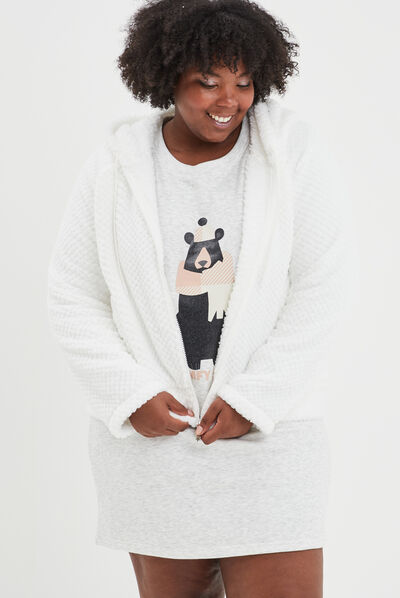 Gilet de pyjama pilou à capuche ivoire femme grande taille
