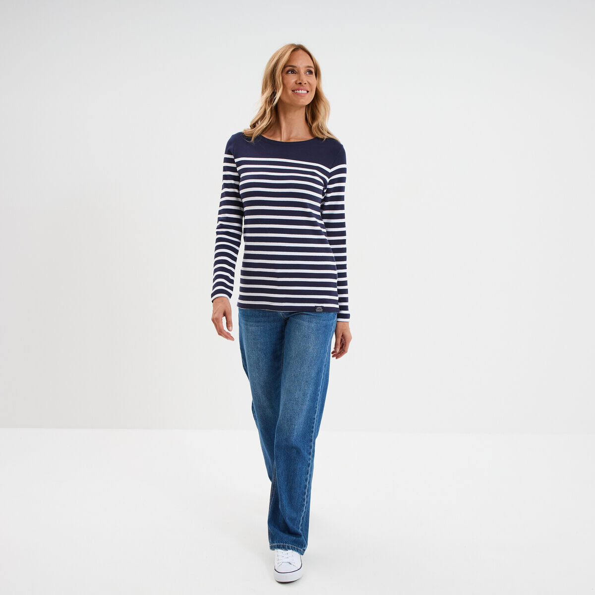 T-shirt marini&egrave;re manches longues coton bleu marine femme