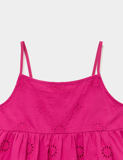 Robe broderie anglaise &agrave; bretelles coton rose fushia fille