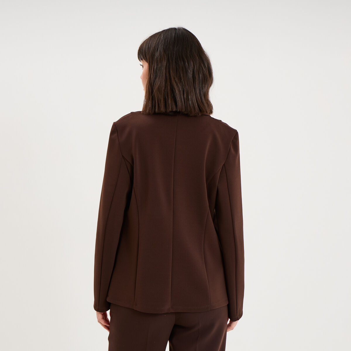Blazer col tailleur manches longues marron fonc&eacute; femme