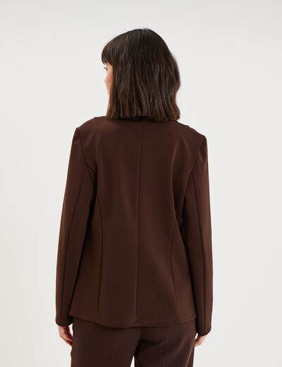 Blazer col tailleur manches longues marron fonc&eacute; femme