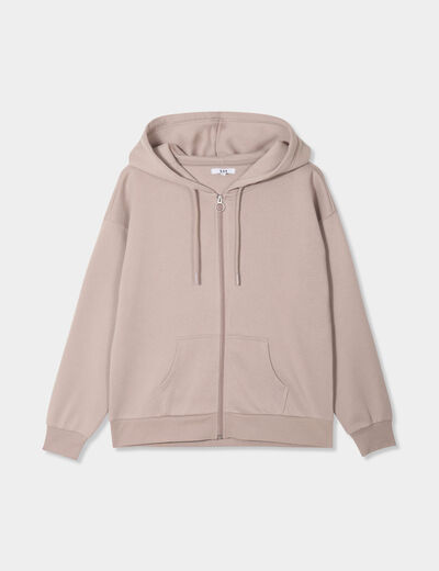 Sweat zippé à capuche beige femme