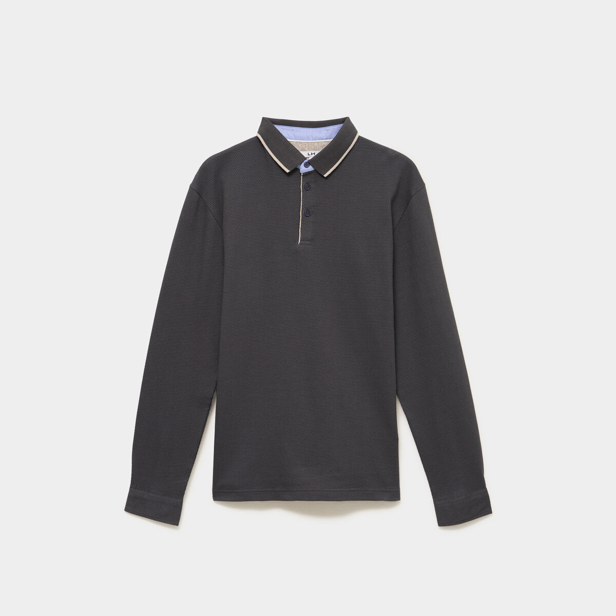 Polo piqu&eacute; droit manches longues coton gris homme