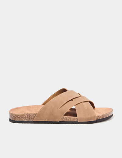 Mules brides crois&eacute;es sable homme