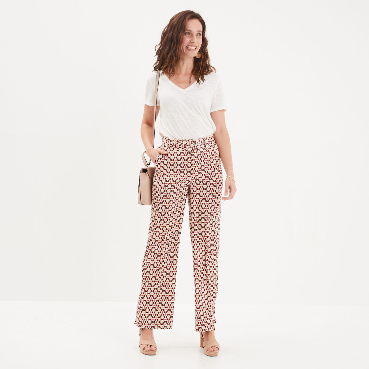 T-shirt col en V manches courtes blanc femme
