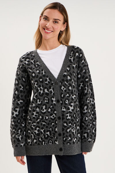 Gilet col en V manches longues gris femme