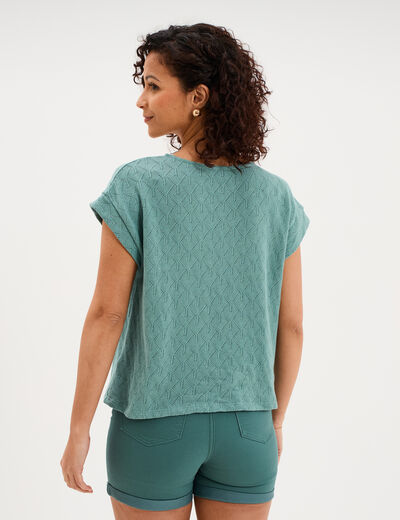 T-shirt ajour&eacute; manches courtes bleu gris femme