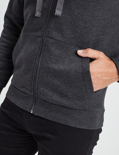 Sweat zippé molleton à capuche gris foncé homme