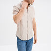 Chemise droite manches courtes coton beige homme