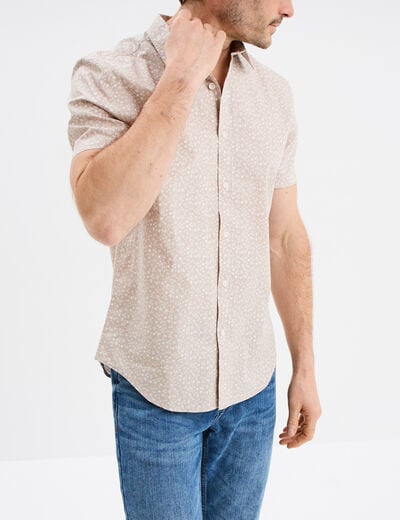 Chemise droite manches courtes coton beige homme