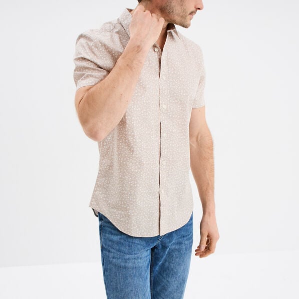 chemise droite manches courtes coton beige homme Chemise droite manches courtes coton beige homme