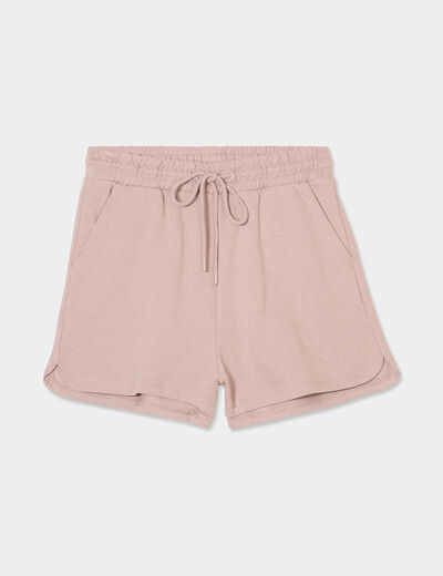 Short de jogging taille élastiquée marron clair femme
