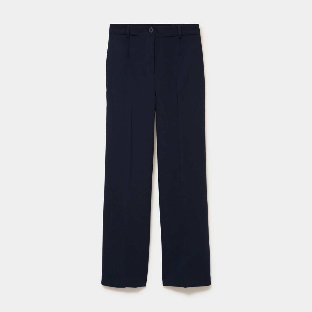 Pantalon taille haute droit avec pinces bleu fonc&eacute; femme